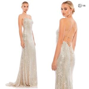 Mac Duggal Silver Sequin Gown
